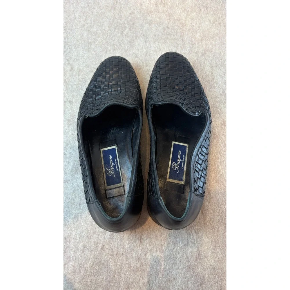 Bragano Made in Italy Mens Woven Leather Loafers Black Size 8 M C01154